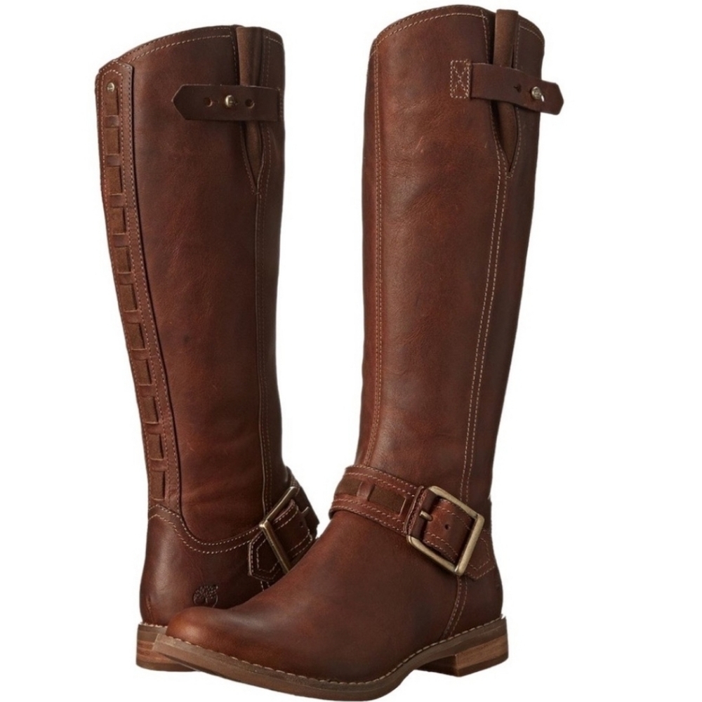 Timberland Tobacco Brown Leather Savin Hill Adjustable Shaft Riding Boot 8.5